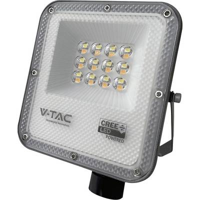 Et rektangulært LED-projektørlyskaster med metalramme, udstyret med et array af 12 LED-lys. Mærkerne "V-TAC" og "Cree LED Powered" er synlige.