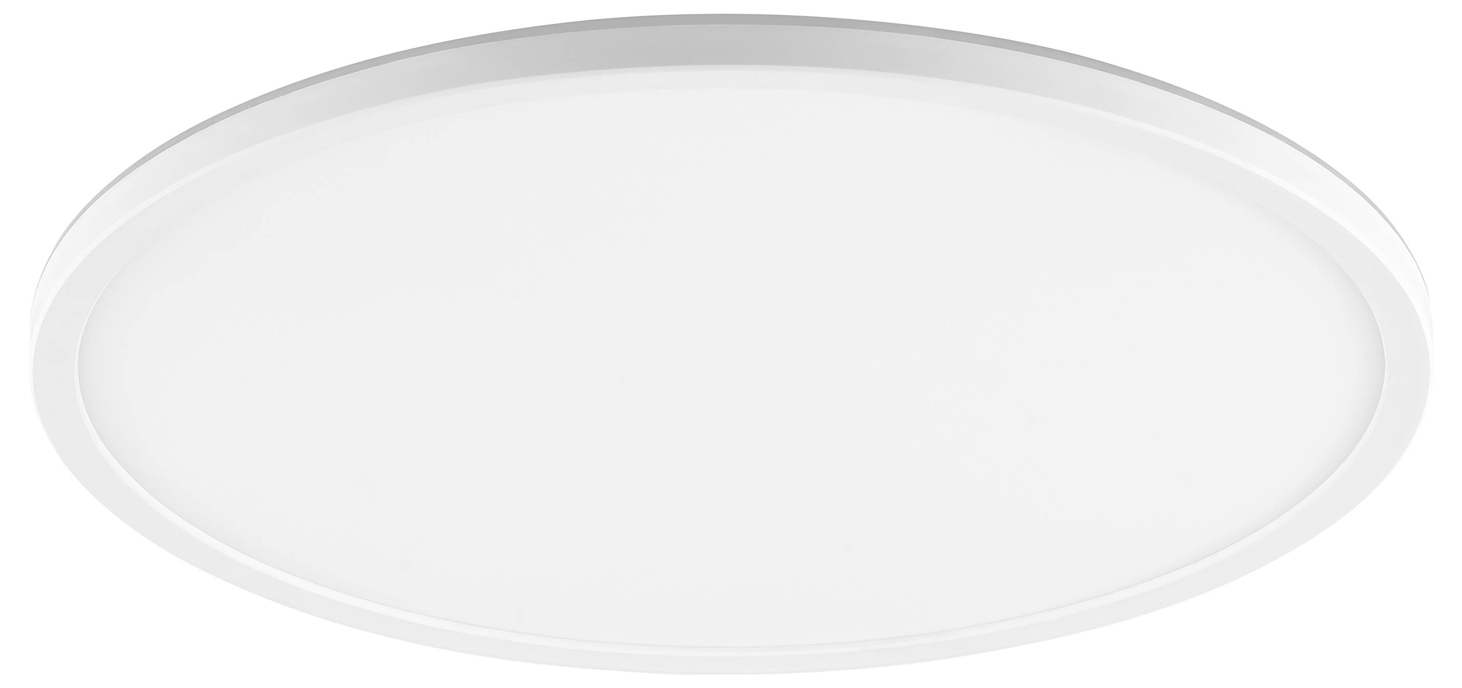 Et cirkulært hvidt loftlys med et minimalistisk design, vist fra en direkte forfra-vinkel.