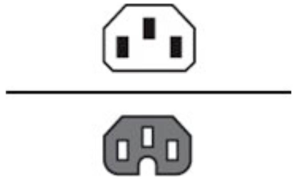 Illustration viser sammenligning af to stiktyper: den ene med tre rektangulære ben ovenfor, den anden med tre spalter nedenfor.