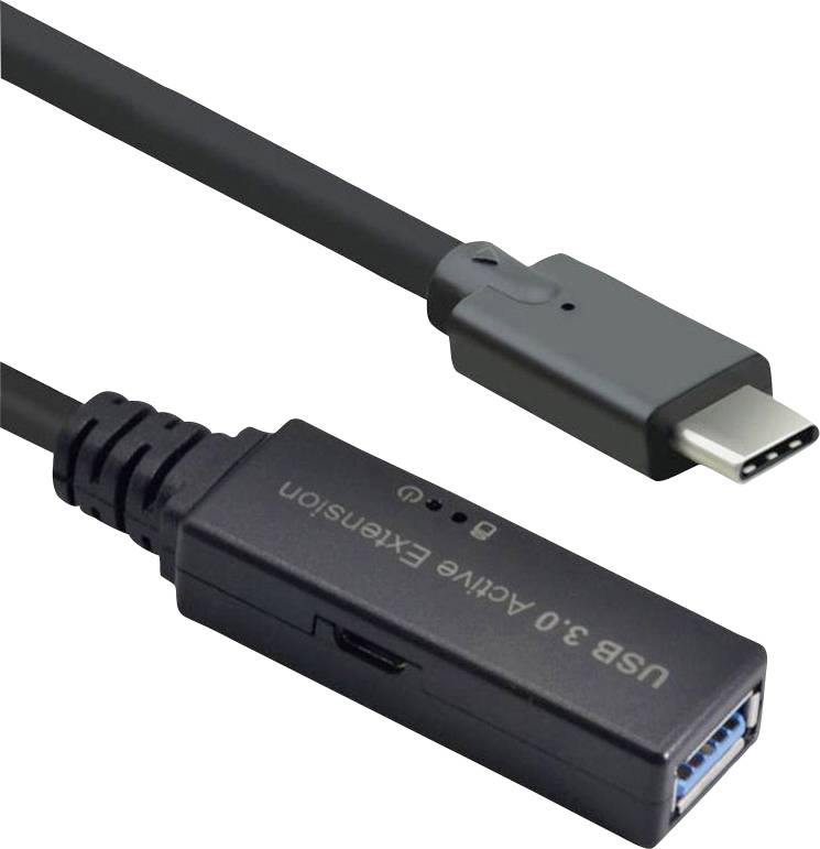 'USB 3.0 Aktivt forlængerledning' viser USB-C og USB-A stik, bruges til at forlænge og forbedre USB-forbindelser over større afstande.