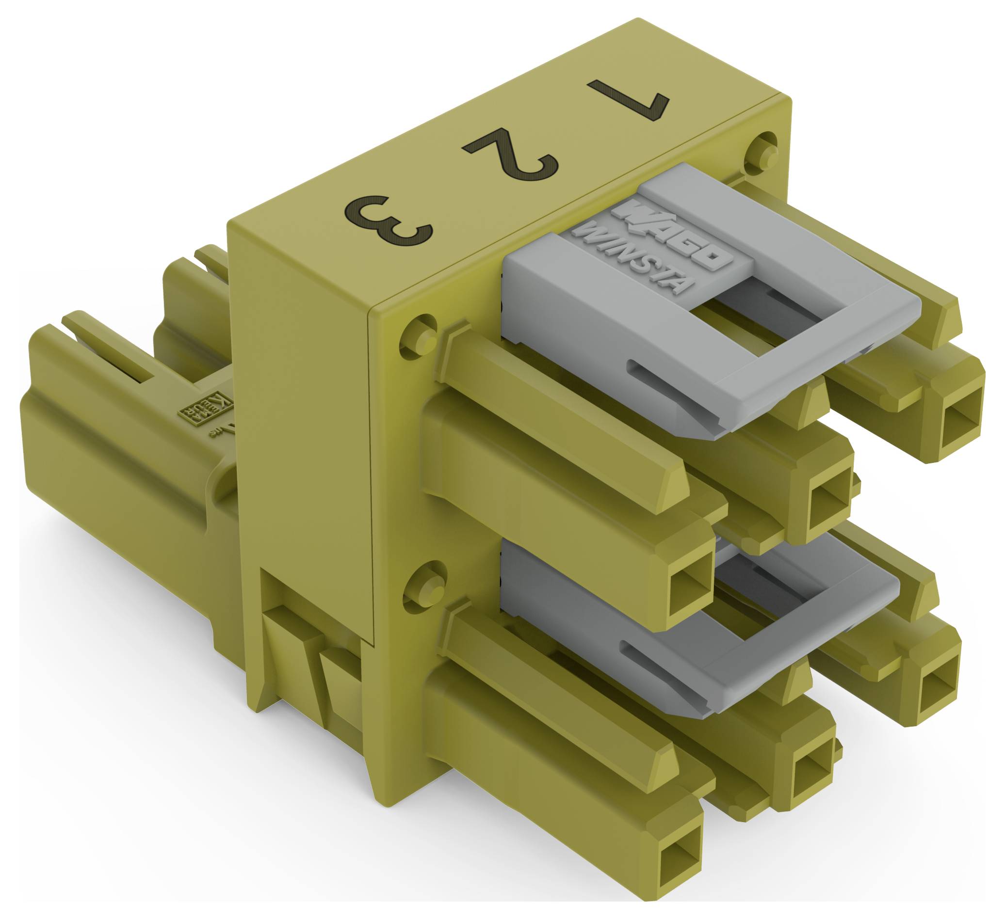 Y-formet metalforbinder med tre cirkulære, gevindede forbindelser, mærket 'WAGO 756-9301/050-000'. Brugt til elektriske forbindelser.