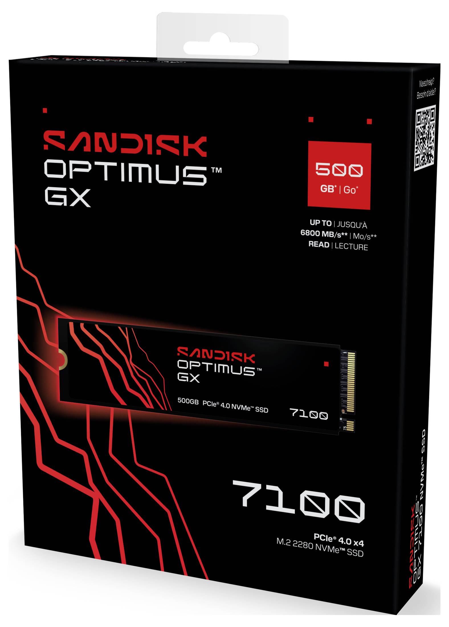 SanDisk Optimus GX 7100 500 GB Intern NVMe/PCIe M.2 SSD PCIe NVMe 4.0 x4 Retail SDSP71500GAN-000E0-6