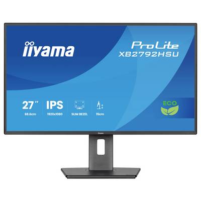 Iiyama ProLite XB2792HSU-monitor med 27-tommer IPS-display, 1920x1080-opløsning, smal ramme og 15 cm standandpasning.