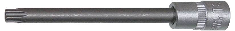 Et nærbillede af en Torx-stikprøve med en grå metallisk finish og nummererede markeringer på siden, der bruges til at stramme skruer.