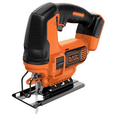 'Black + Decker 18V lithium trådløs slibemaskine med ergonomisk design, orange og sort farve, vist fra siden med batteri tilsluttet.'