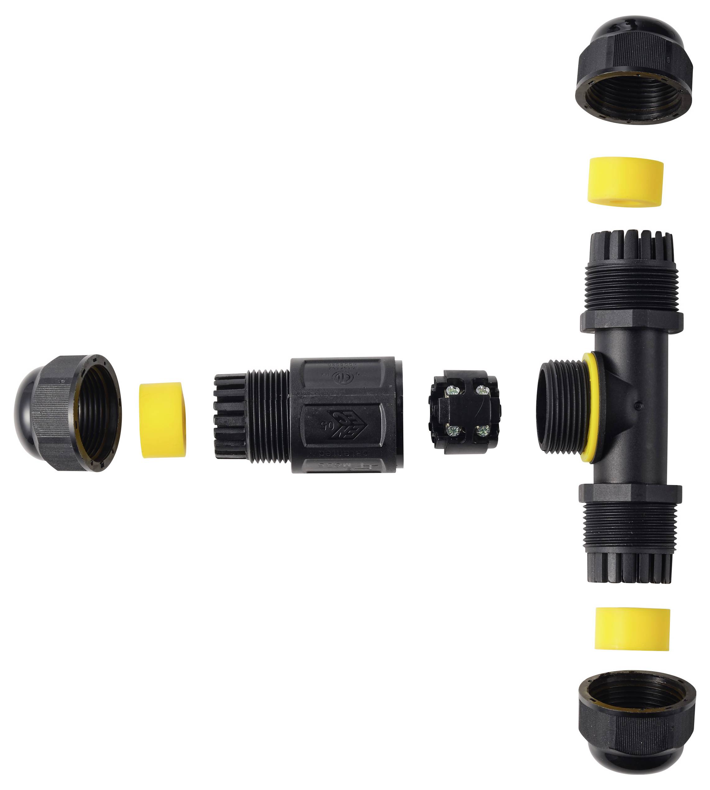 TRU Components T-forgrening IP68 vandtæt, 3 indgange, skruekontakt 5-polet, 0,5-4,0 mm² TC-14745260 Sort TRU COMPONENTS -4
