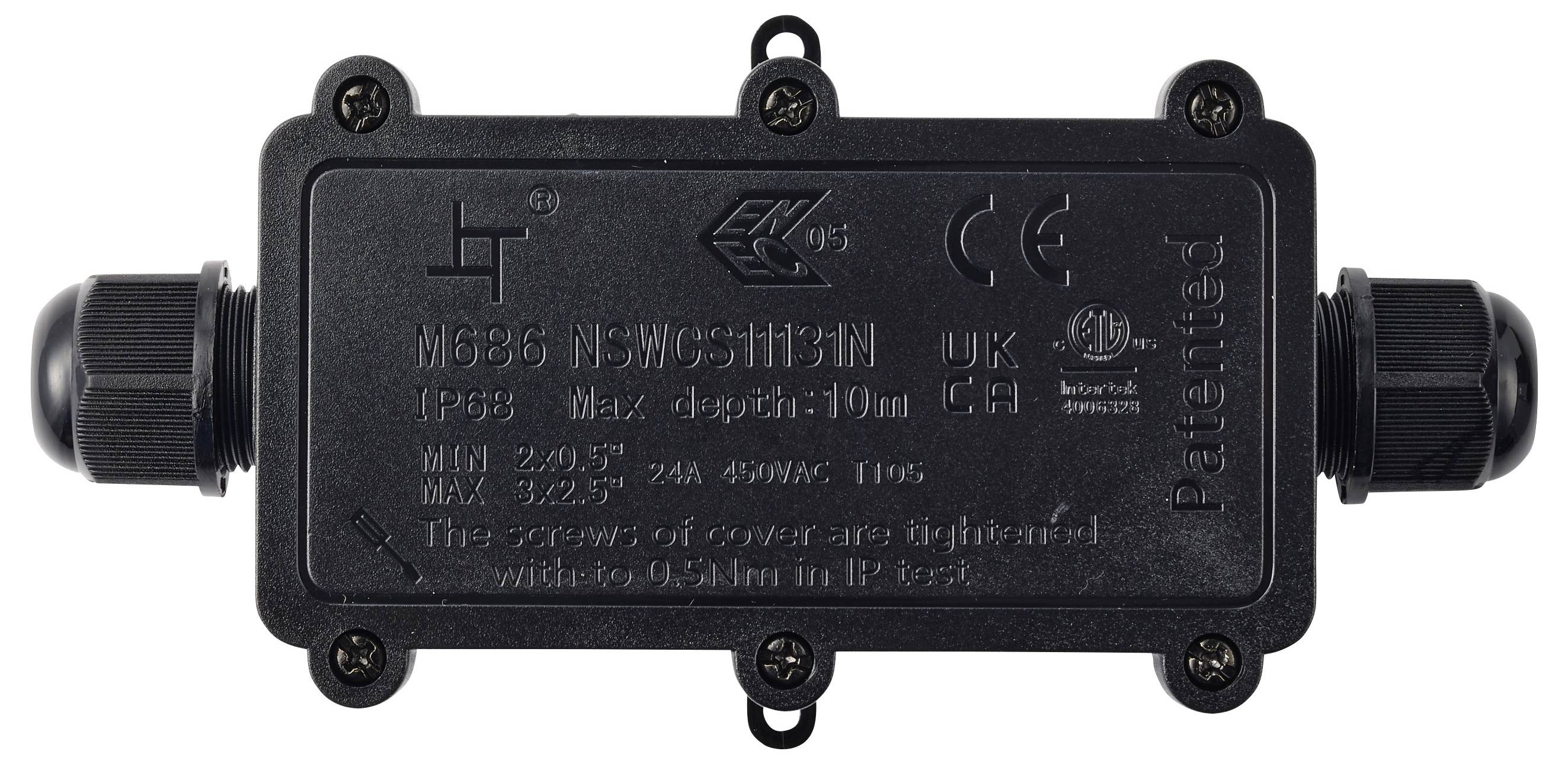 TRU Components tilslutningsdåse vandtæt, 2 indgange, 0,5-2,5 mm² TC-14745276 Sort TRU COMPONENTS Indhold: 1 stk-1