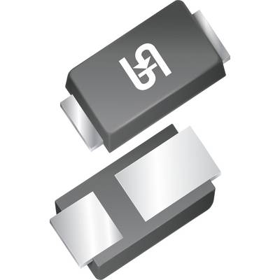 En 3D-illustration af to overflade-monterede elektroniske komponenter med metalliske stik, positioneret i et lodret layout på en hvid baggrund.