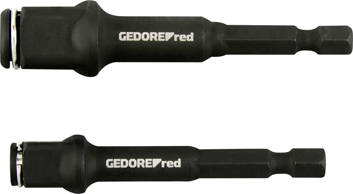 To sorte magnetiske møtrikholders mærket 'GEDORE red'. Den ene er længere end den anden. Begge har sekskantede skafter og metalpidser.