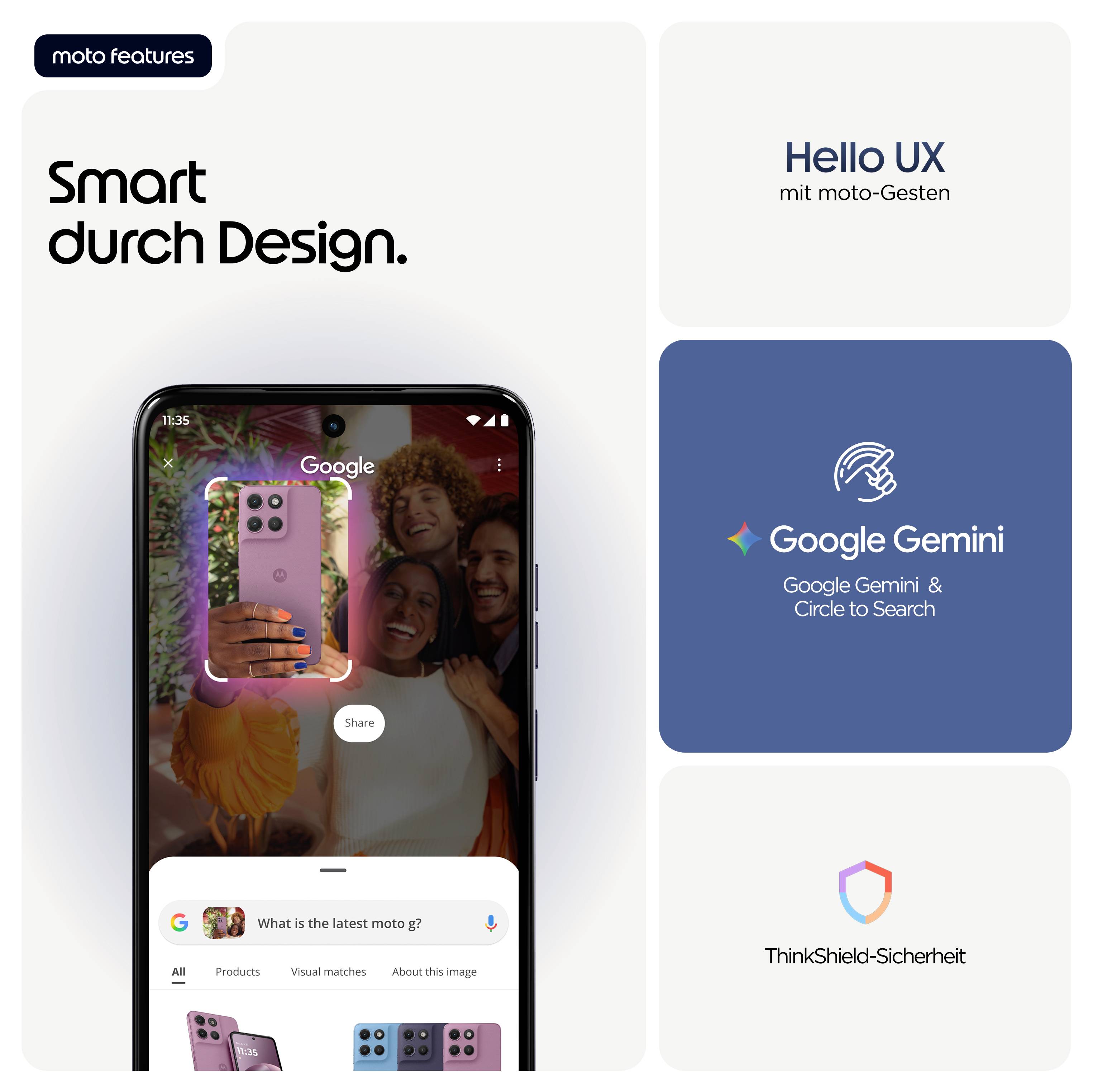 Motorola-smartphone med kamera-højdepunkter: 108 MP opløsning, 3x tabsfrit zoom, quad-pixel-teknologi for bedre billeder i svagt lys.