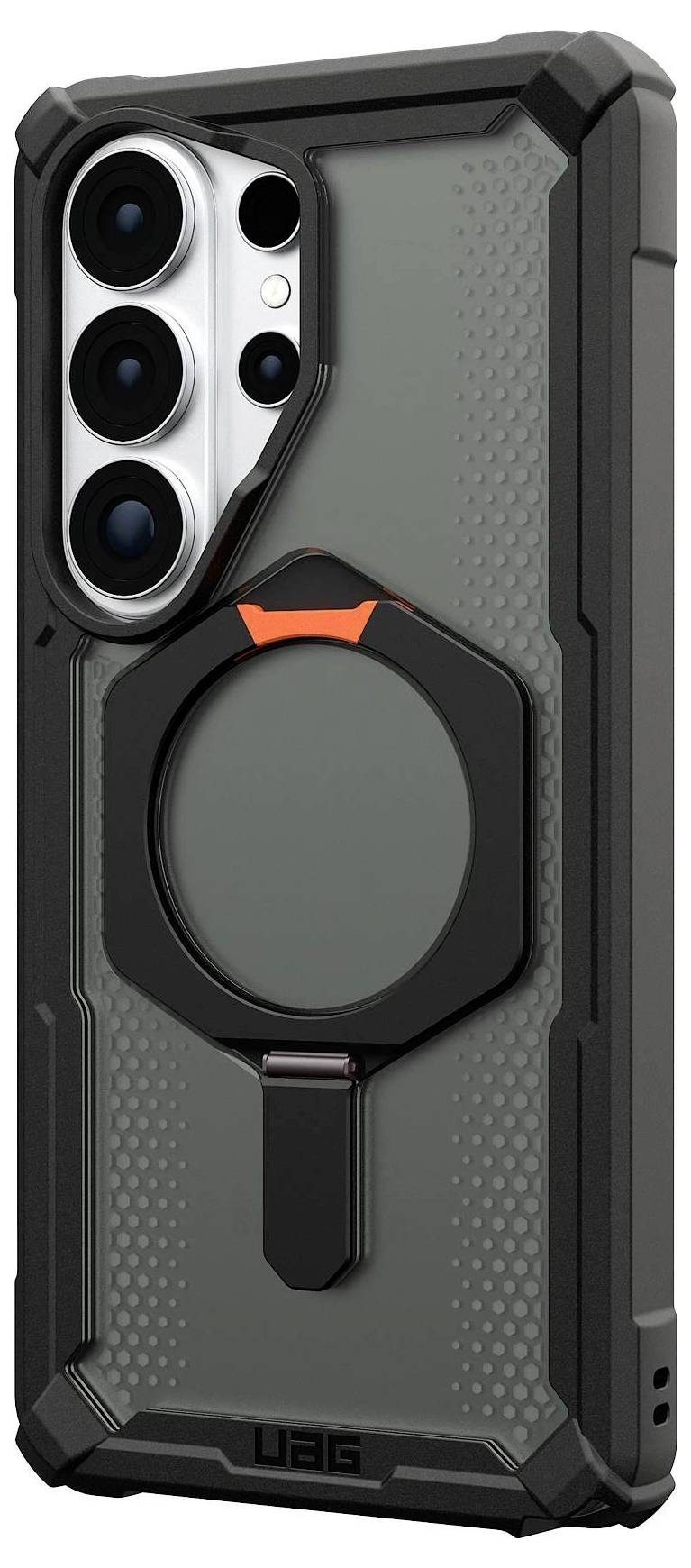 Et robust smartphonecover med forstærkede hjørner og integreret ringeholder, designet til forbedret beskyttelse og greb.