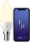 En smart lyspære ved siden af en smartphone, der viser 'nordlux smart'-appen, som demonstrerer tilslutningsfunktioner via Bluetooth.