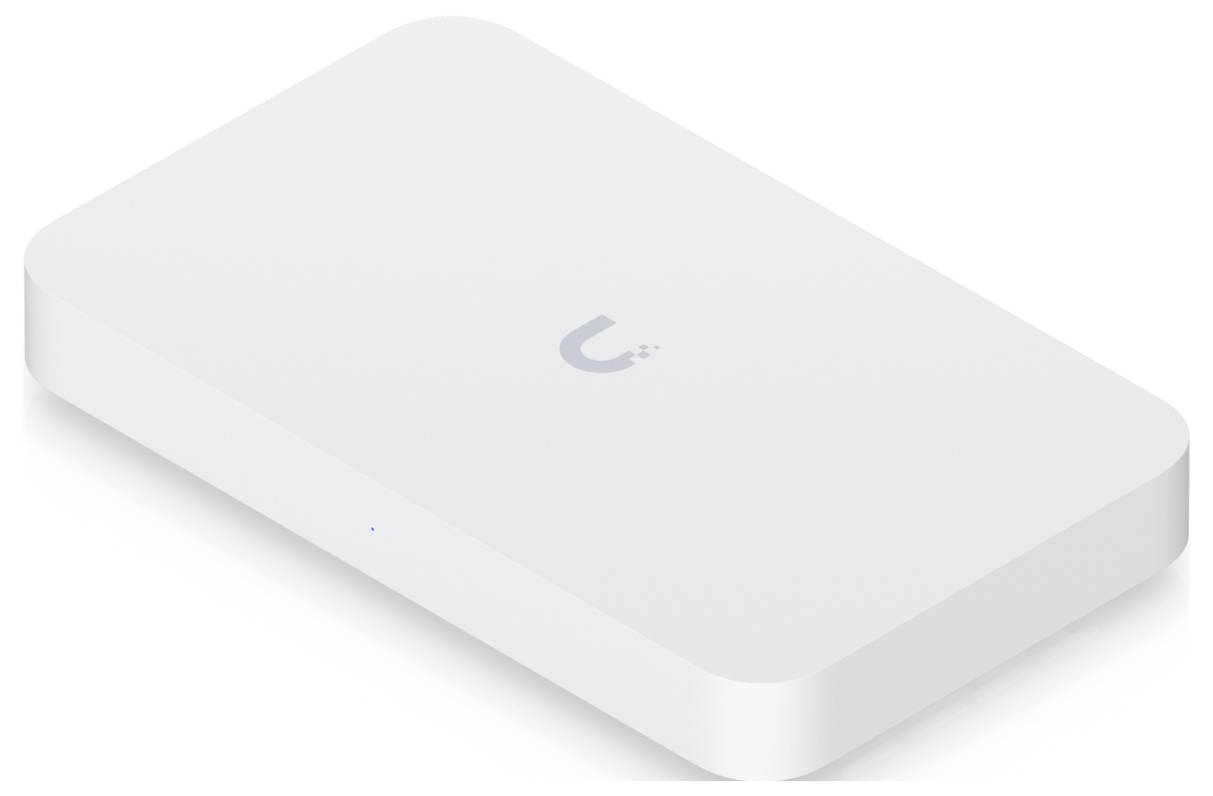 En slankt, rektangulært hvidt apparat med et lille logo på toppen, som sandsynligvis repræsenterer et moderne tech-gadget eller tilbehør.