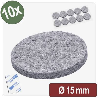 '10x' pakke med 15 mm runde filtputcher med selvklæbende bagside, designet til at beskytte overflader mod møbel-ridser.