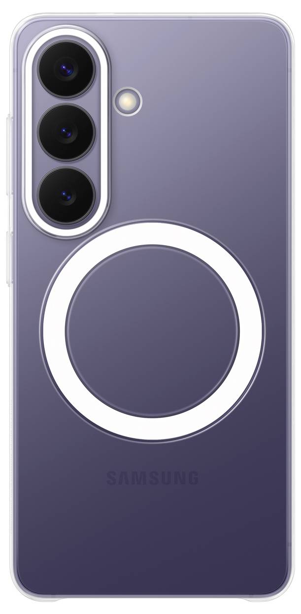 En smartphone med et tredobbelt kameraopsætning og et cirkulært design på bagsiden i en metallic nuance.