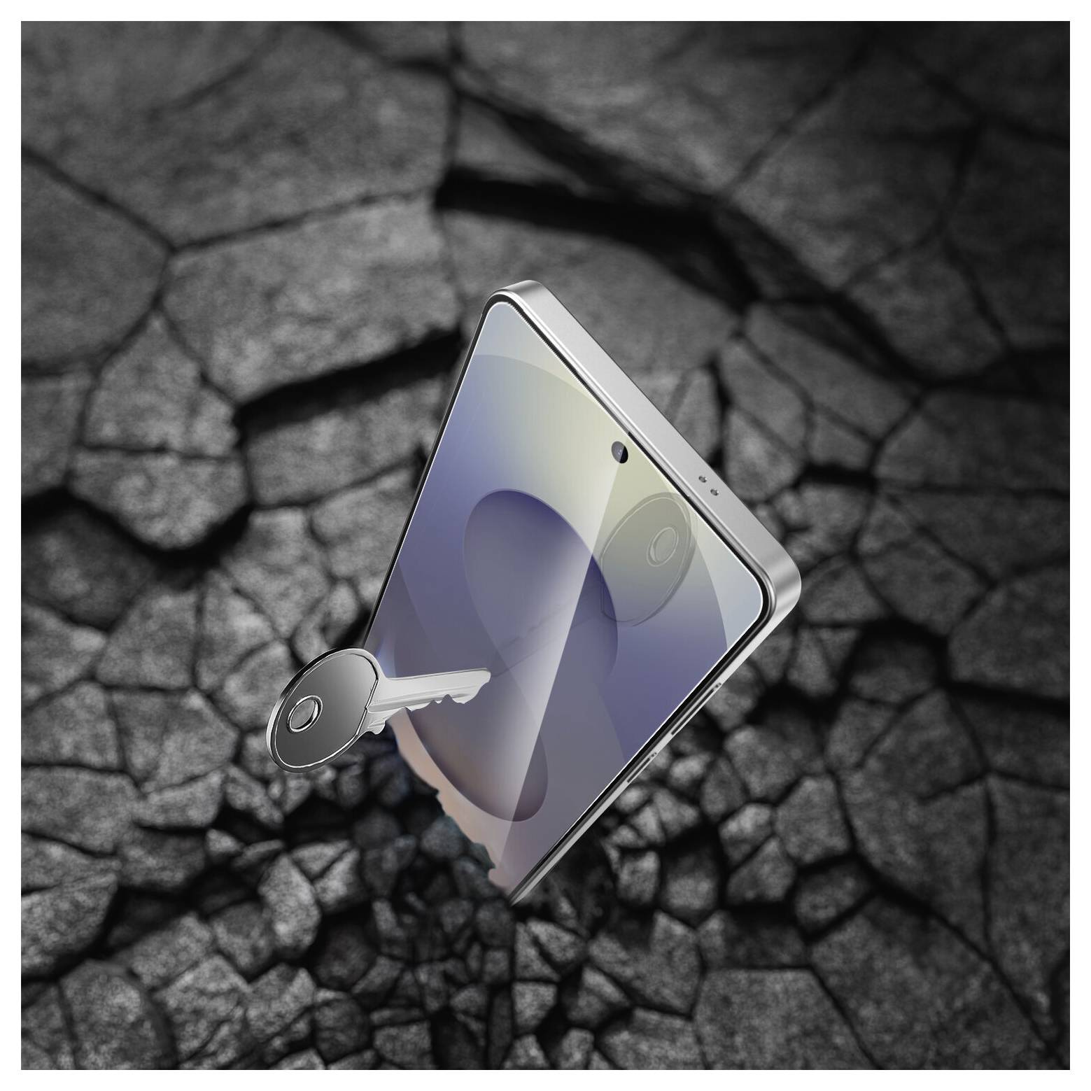 'Panzer Glass'-emballage sammen med en Samsung Galaxy S26/S26+ viser individuelle linsebeskyttere til smartphonekamera, 60% genbrugsmateriale.