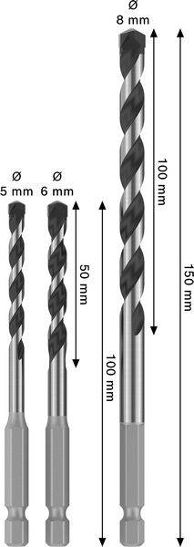 Bosch Accessories 2608707003 2608707003 Hårdmetal Sten-spiralbor-sæt 5 mm, 6 mm, 8 mm Sekskantskaft 1 stk-1
