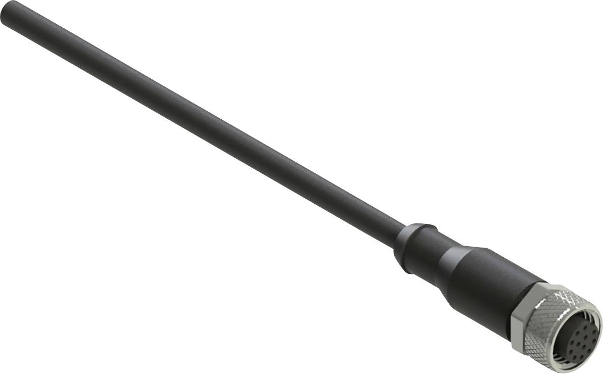 En lang sort elektronisk stik ledning med en metalstik i den ene ende, bruges til forbindelse i elektroniske enheder.