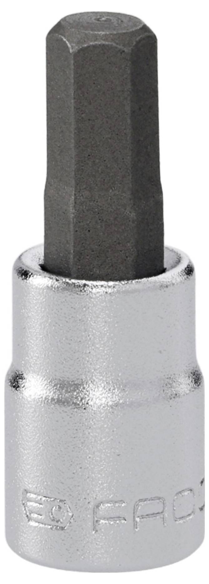 En sekskantbor med metallisk finish, designet til at drive sekskantskruer eller bolte, almindeligt brugt med skraldemejsler eller håndtag.