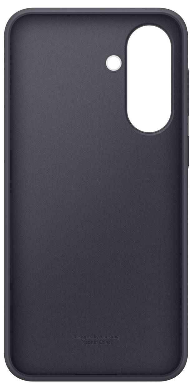 Sort smartphonecover med stort lodret kamerasnit på bagsiden og lille blitzhuller øverst til venstre