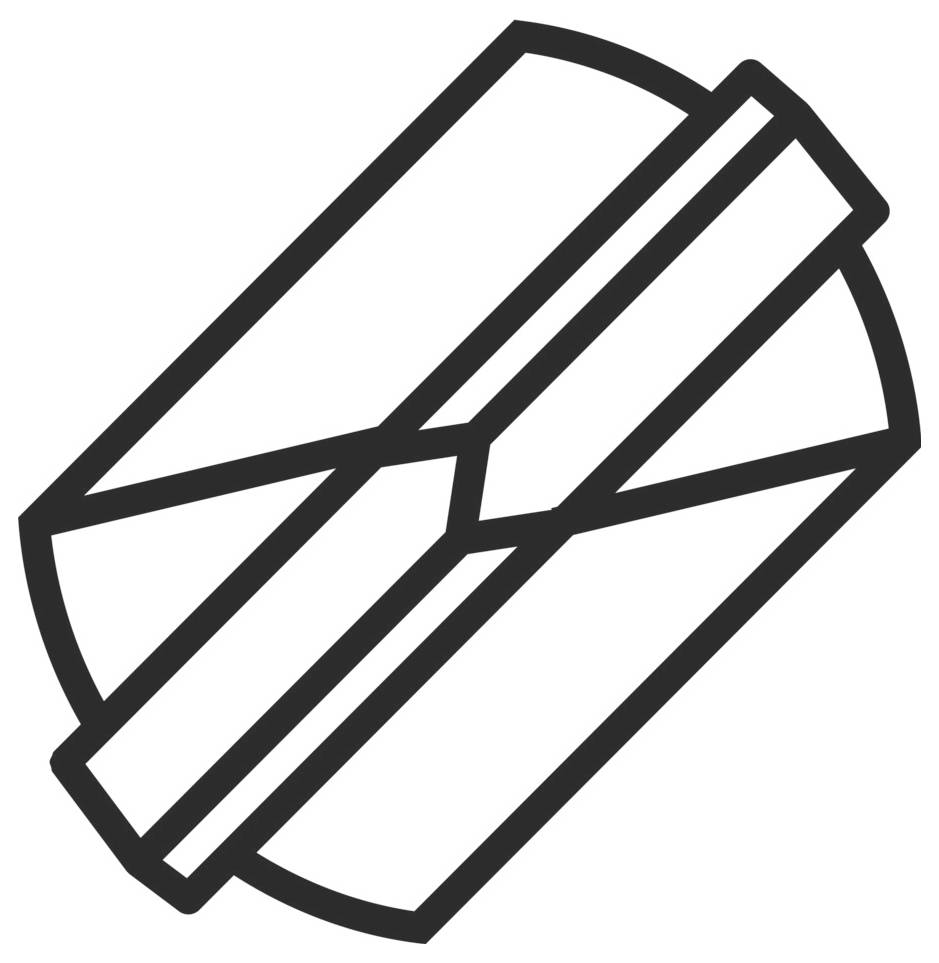 Sort omridsikon af et skråtstillet foldet papir eller konvolutlignende form med overlappende diagonale bånd på hvid baggrund.