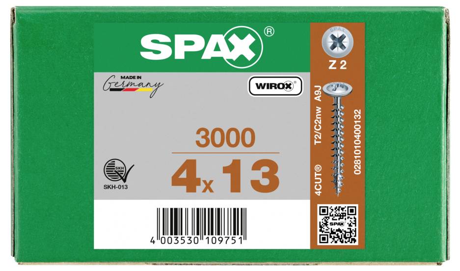 SPAX 0281010400132 Bagpanel-skruer 4 mm 13 mm Krydskærv Pozidriv Stål 3000 stk-7