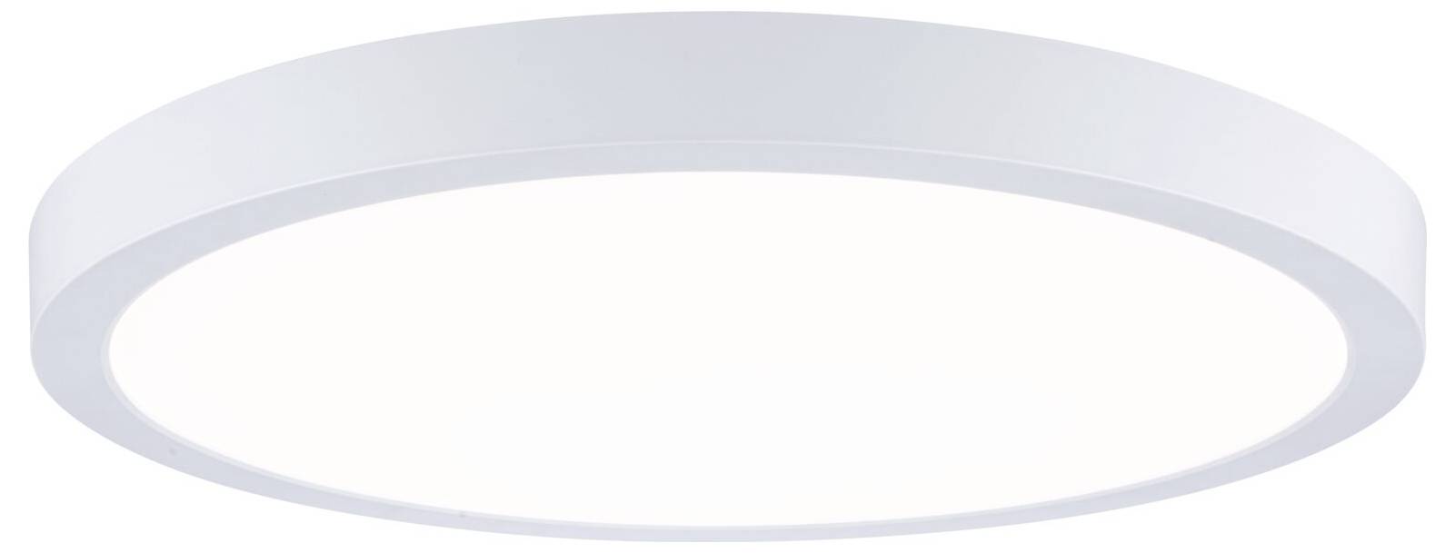 Moderne cirkulær loftarmatur med et bredt hvidt lysende panel og slankt metallisk kant.