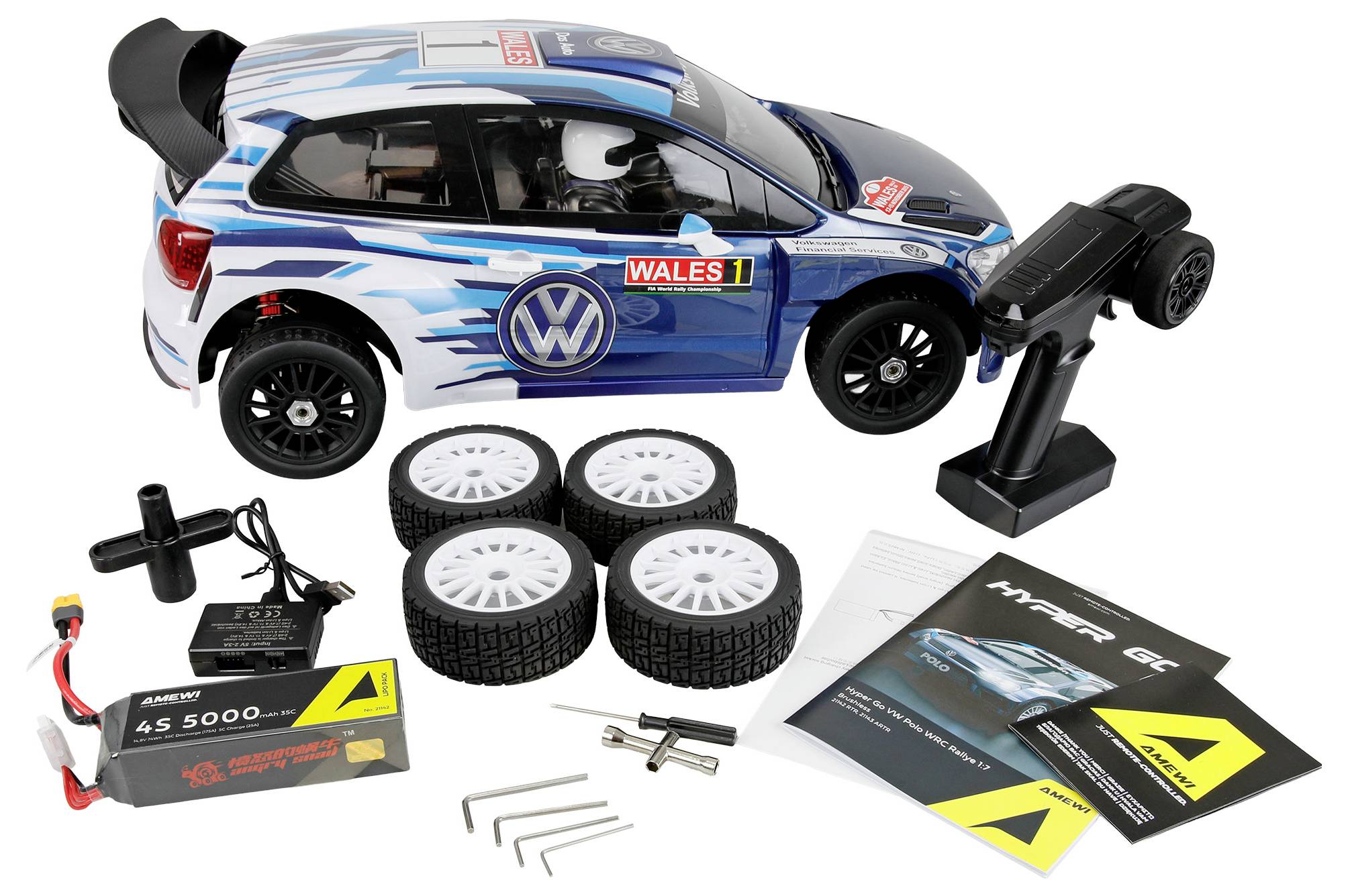 Amewi RC-Modell Blå , Hvid Brushless 1:7 RC-modelbil Elektronik Drift Firehjulstræk (4WD) RtR 2,4 GHz-1