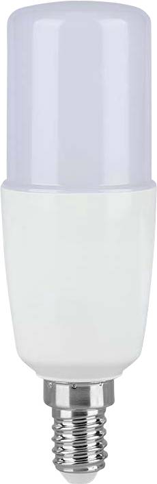 Hvid LED-pære med små skruebund og materet cylindrisk diffuser, vist på en enkel baggrund.