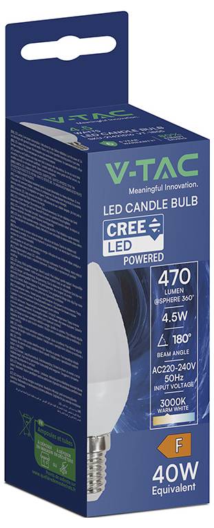 Hvid V-TAC LED-projektør med monteringsbøjle, mærket '1 meter ledning' og 'Premium kvalitets aluminium'; notater om flimmerfri, ingen UV-stråling, nem installation.