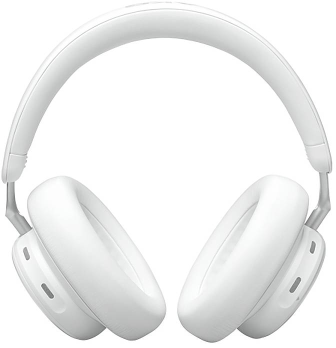 Hvide on-ear høretelefoner på en ensfarvet baggrund.