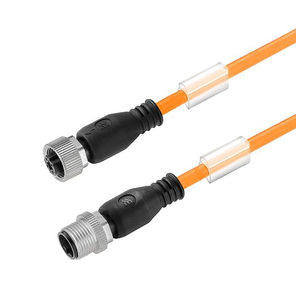Tværsnit af en elektrisk terminalblok-stik med orange låsedele og metalkontakter på hvid baggrund