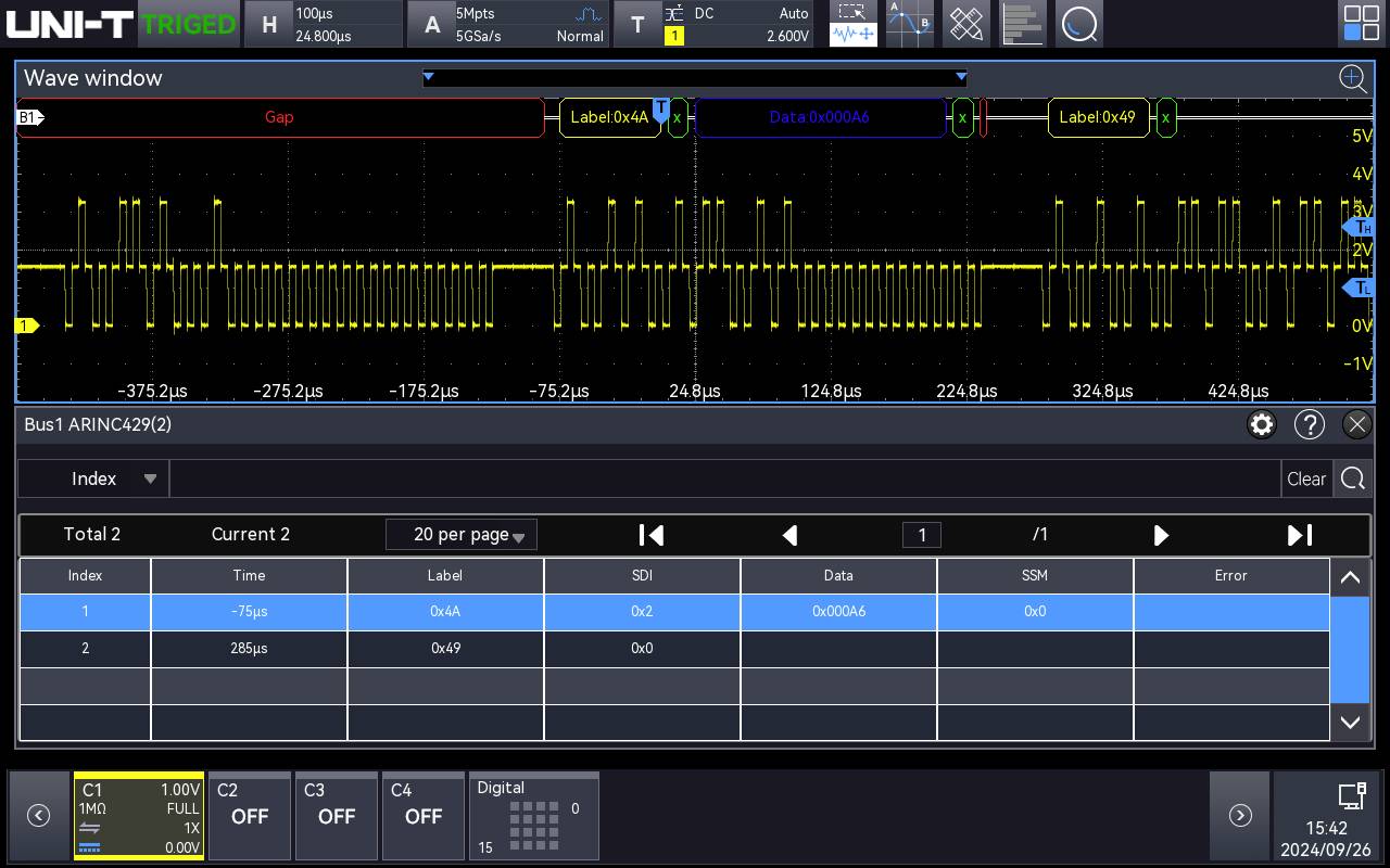 Uni-T MSO5000HD-ARINC429 Software Option Mixed-signal (MSO) 1 stk-0