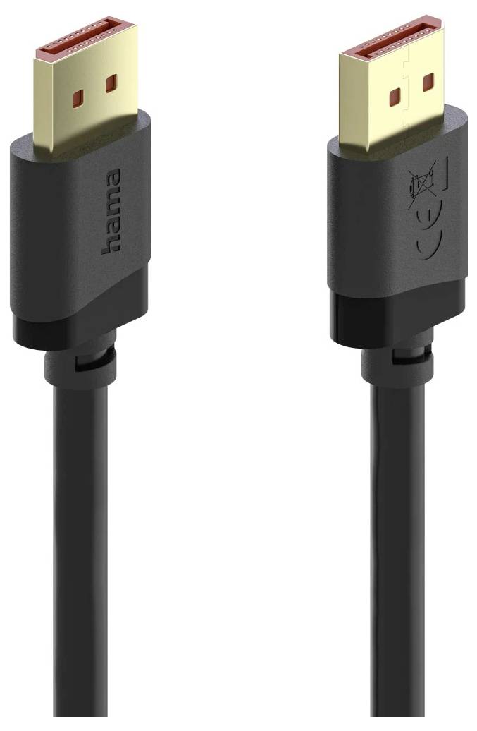 Sort USB-C-kabel vist i to visninger med en guldstik og et hama-logo på stikkontakten.