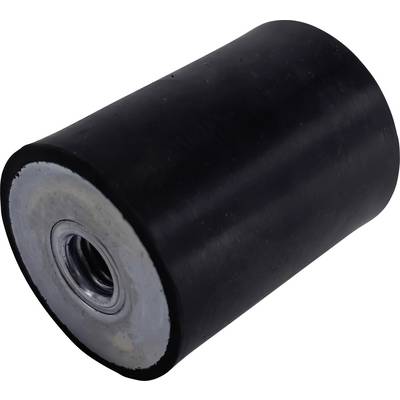 Sort cylindrisk gummirulle med metalgevindsats i den ene ende, vist på hvid baggrund.