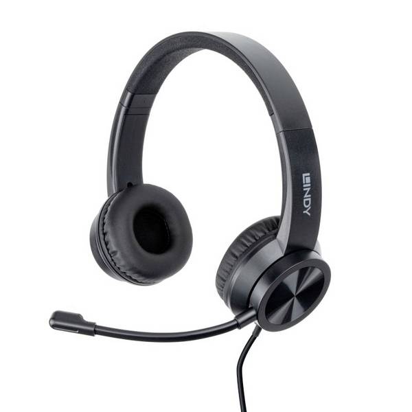 LINDY 20439  On Ear-headset kabelbundet Stereo Sort  Headset, Lydstyrkeregulering, Indstilling af lydløs mikrofon Computer