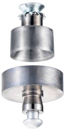 Metalisk loftslampekomponenter vist adskilt lodret, illustrerende en topmontering og nedre diffusor-/stikforbindelsesenhed.