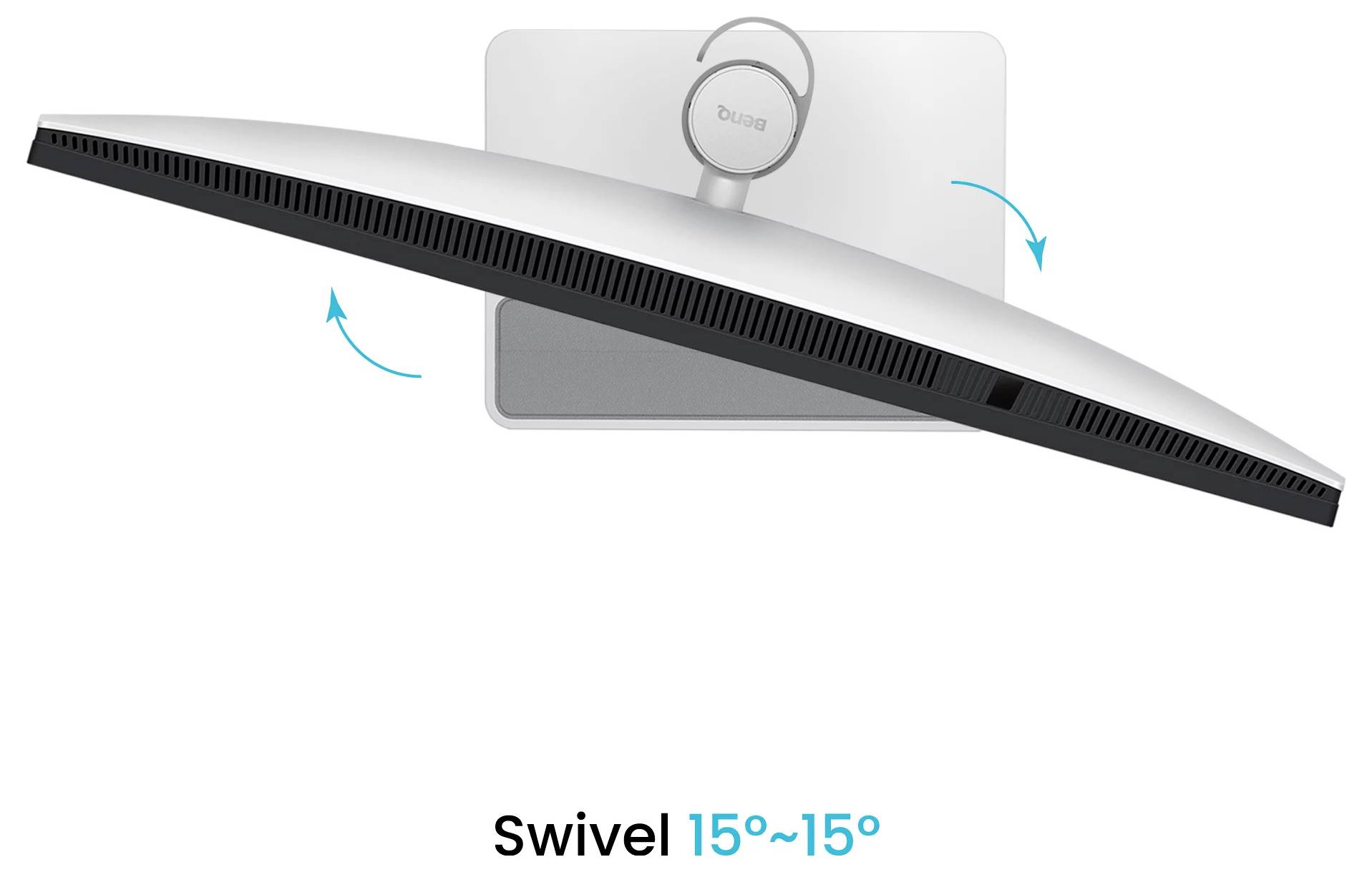 BenQ-monitor, der viser en nærbillede af en kvindes ansigt med gennemsigtige diagramlignende brugerfladegrafikker på skærmen.