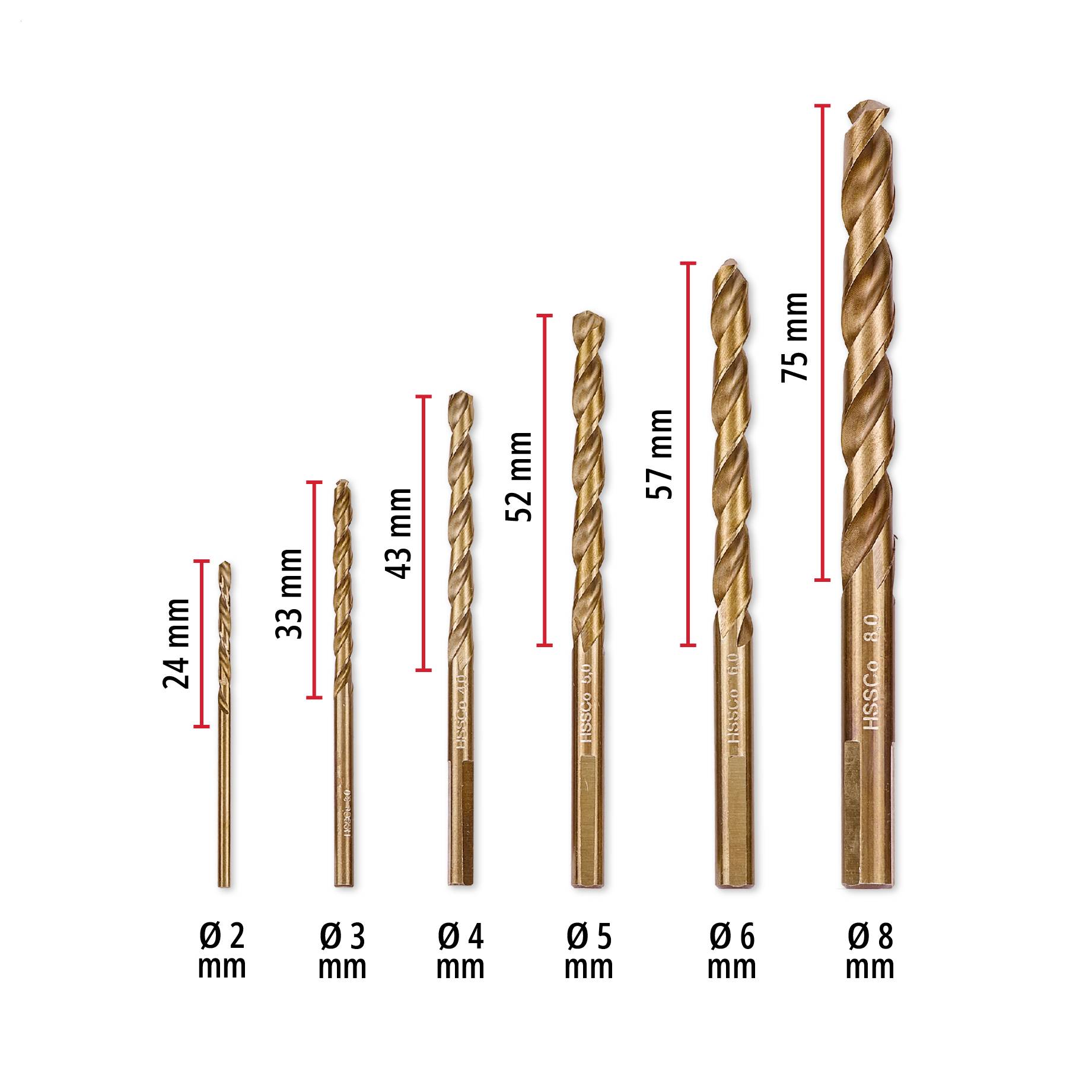 Einhell 249006 HSS-Co Metal-spiralbor-sæt 2 mm, 3 mm, 4 mm, 5 mm, 6 mm, 8 mm 1 Set-11