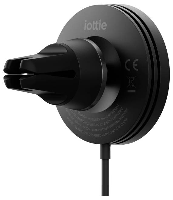 Sort iOttie trådløs biloplader til ventilmont med justerbar klogrebet og tilsluttet kabel