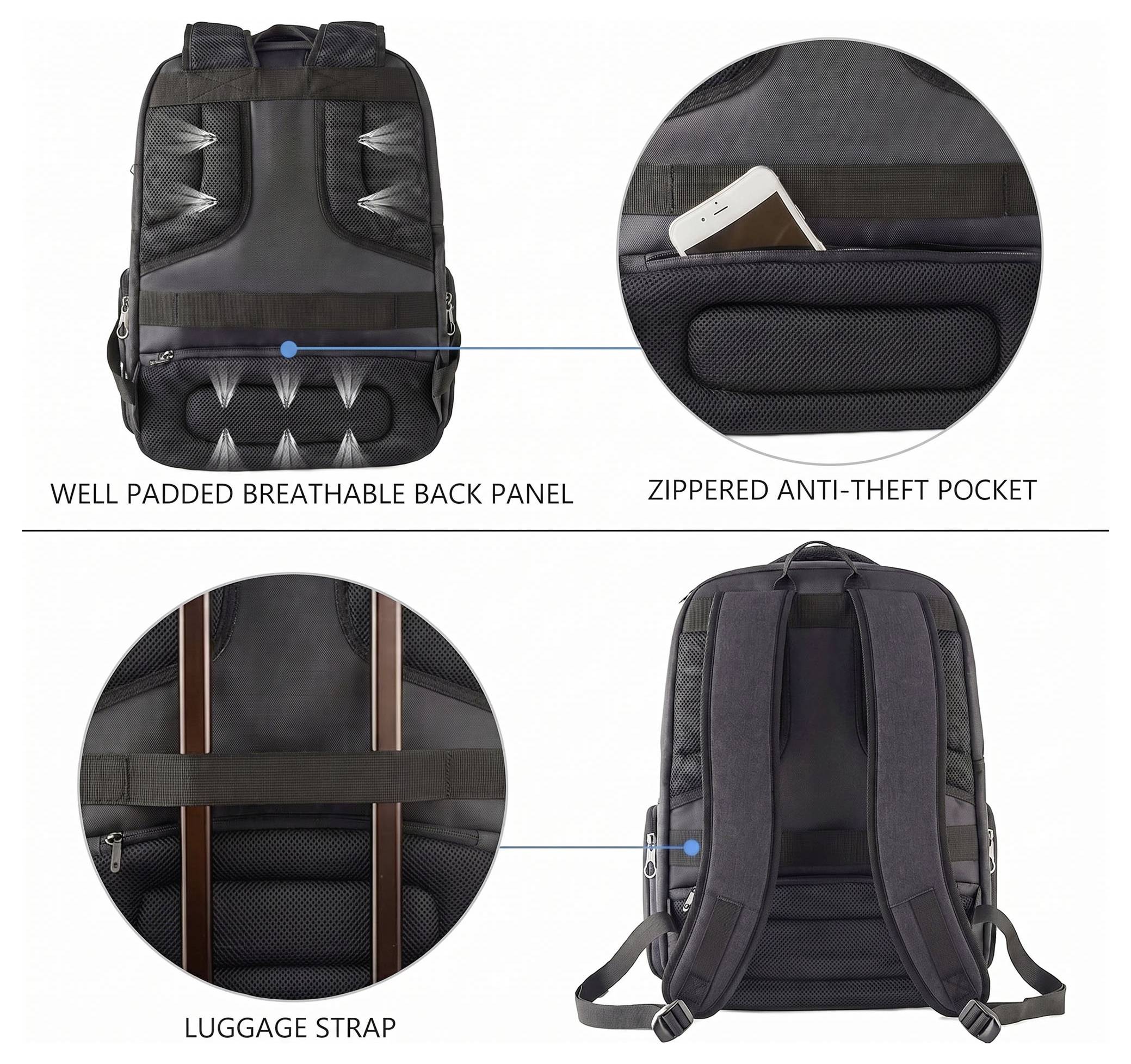 KROSER Bærbar computer rygsæk Travel Laptop Backpack 17.3 XL Passer til maksimalt: 43,9 cm (17,3") Sort-3