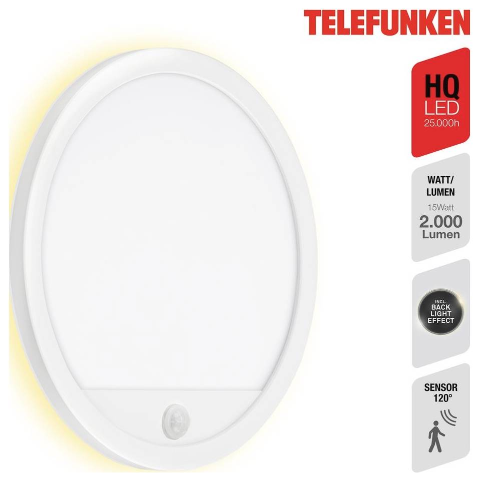 Telefunken produktbillede, der viser en rektangulær hvid enhed med dimensioner mærket 615 mm bred og 130 mm høj.