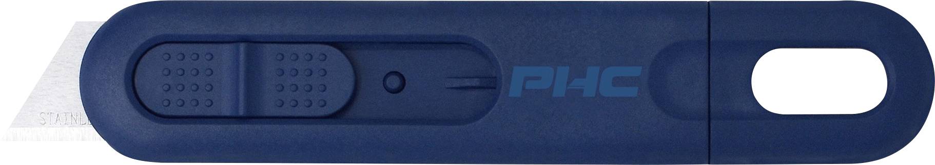 Blåt og sort USB-flashdrev vist i nærbillede, med glidende stikconnector-dæksel og hvidt USB-hylster synligt til højre.