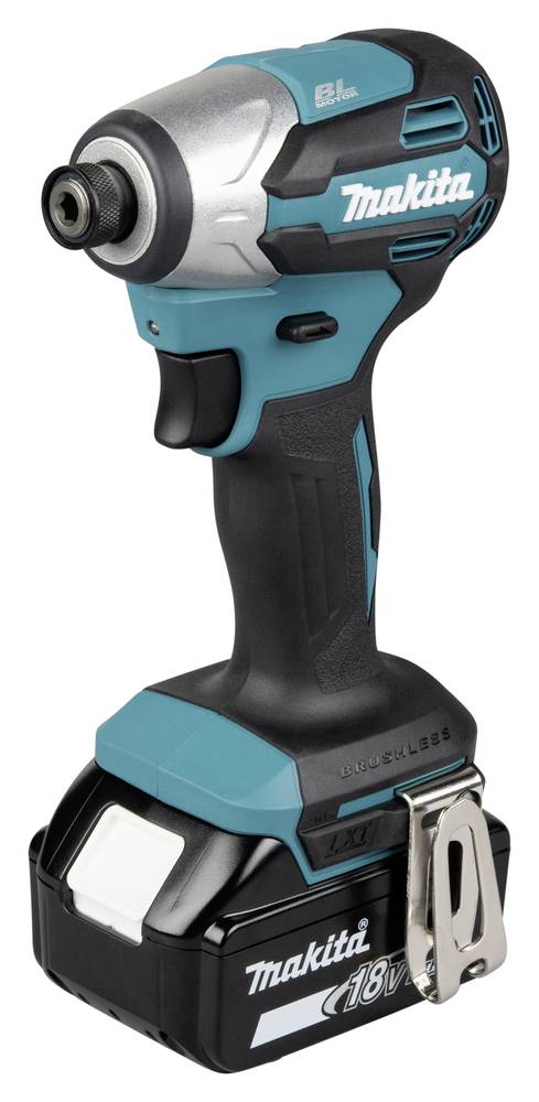 Makita trådløs slagskruedriver med 18V batteri, vist isoleret på hvid baggrund.