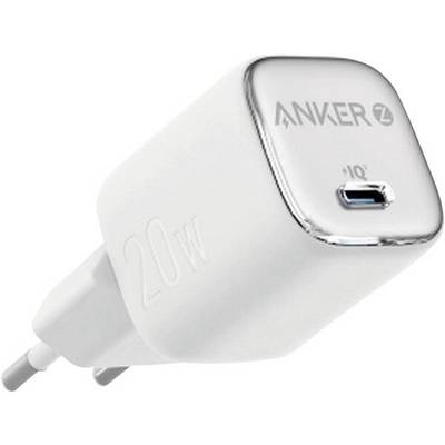 Hvid Anker 20W væglader med en enkelt USB-C-port og stik