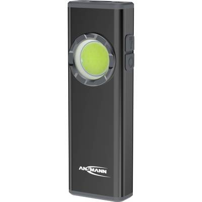 Sort ANSMANN bærbar powerbank med en lys grøn cirkulær display/indikator på forsiden og USB-porte på siden.
