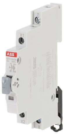 Hvid ABB elektrisk afbrydersmodul med grå vippekontakt og terminalmarkeringer X1, X2, 7 og 8.