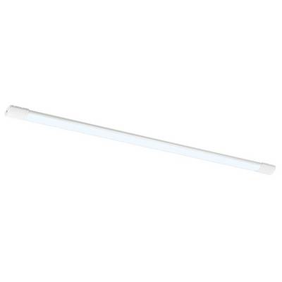 Slankt hvidt LED-rørlampearmatur vist diagonalt på en almindelig hvid baggrund.