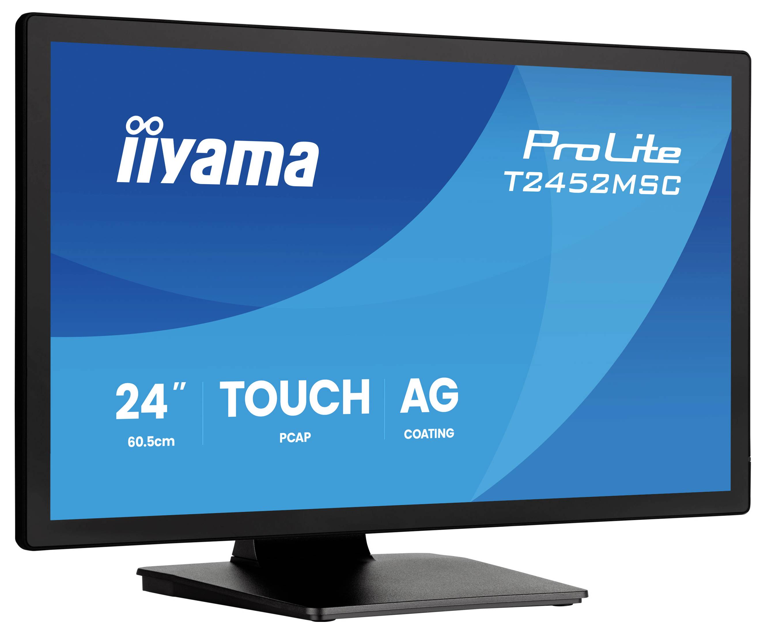 Iiyama ProLite T2452MSC 24-tommer berøringsskærm med anti-reflex belægning på stativ.