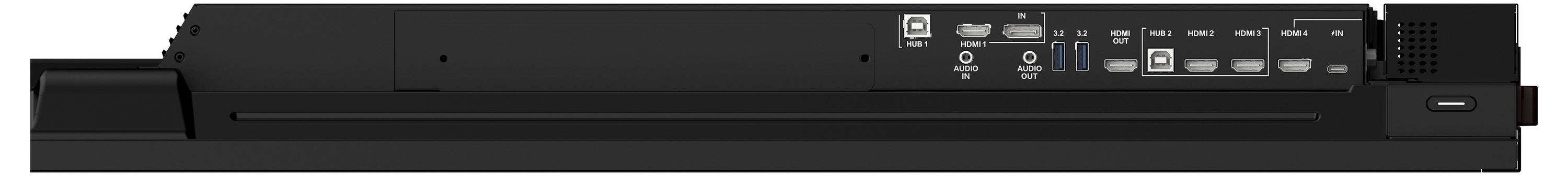Sort elektronisk enhed med frontpanel med strømknap, statuslamper, USB-port og kortpladser, sandsynligvis en medie- eller netværksapparat.